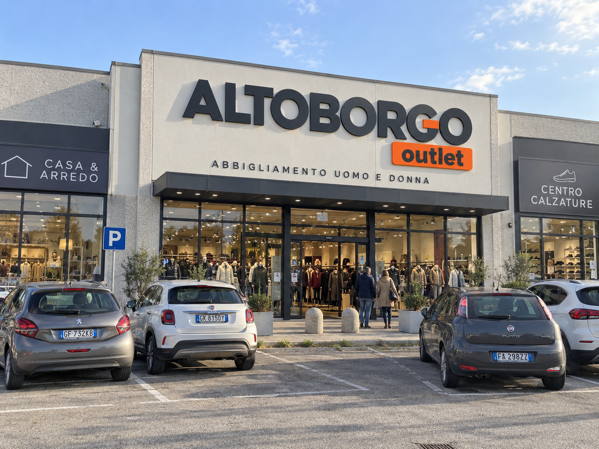 Ricostruzione illustrativa dell’esterno del concept ALTOBORGO Outlet